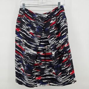 Doncaster Collection Silk Skirt Womens 6 Black Red Abstract Brushstroke Pleated